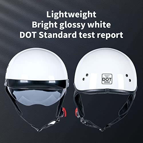 Myamis Half Helmet Motorcycle Men Women Adult Dot Certified Fiberglass Half Shell Vintage Motorcycle Helmet With Visor Glossy White Mh03 #TOP2