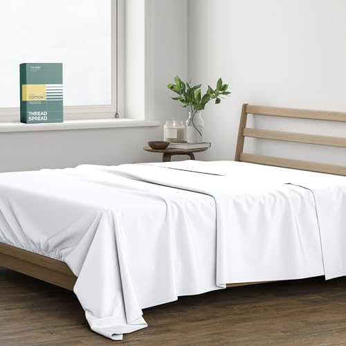 THREAD SPREAD 100% Organic Cotton Percale Flat Sheet Queen Size -...