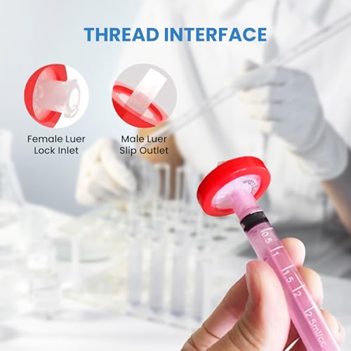 Image of PTFE Membrane Syringe Filter 25mm Diameter 0.22um Pore Size Syringe Lab Filter for Laboratory School Science, Pack of 10 (Model AMPT02225)