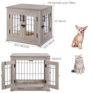 beeNbkks Furniture Style Dog Crate End Table, Double Doors Wooden Wire Dog Kennel with Pet Bed, Decorative Pet Crate Dog House Indoor Medium Large beeNbkks Furniture Style Dog Crate End Table Double Doors Wooden Wire Dog Kennel with Pet Bed Decorative Pet Crate Dog House Indoor Medium Large