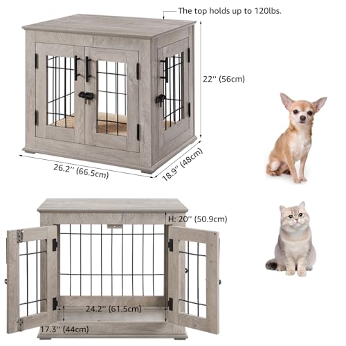 beeNbkks-Furniture-Style-Dog-Crate-End-Table-Double-Doors-Wooden-Wire-Dog-Kennel-with-Pet-Bed-Decorative-Pet-Crate-Dog-House-Indoor-Medium-Large beeNbkks Furniture Style Dog Crate End Table Double Doors Wooden Wire Dog Kennel with Pet Bed Decorative Pet Crate Dog House Indoor Medium Large