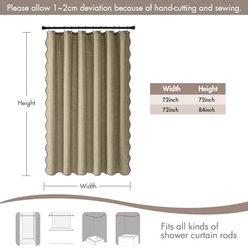 MIULEE 84" Long Khaki Scalloped Linen Shower Curtain 72W x 84L by MIULEE - Used condition - Image 7