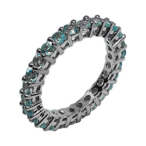 Real 925 Plata Esterlina Anillo Banda para Mujer, Joyería Moda Piedras Preciosas Topacio Azul Genuino, Anillos Band Diseñador, España Tamaño Anillo 19,5 Cover