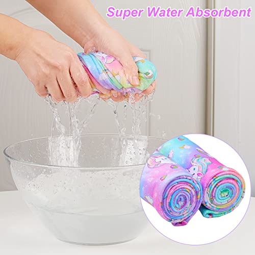 Fiobee Microfiber Hair Towel Wrap For Kids, Hair Drying Towel Hair Turbans For Kids Wet Hair Brush Detangling Brush For Girls Thick Curly Hair 2 Pack, Rainbow #TOP6