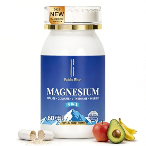 Image of Pablo Blue 4-in-1 Magnesium Glycinate Complex for Women & Men, Chelated Magnesium Threonate, Taurate, Malate & Vitamin B6, Sleep Aid, Brain Function, Muscle Relaxation & Calm Support, Gluten Free