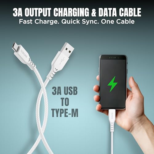 Image of Intex Speed 3A USB to Micro Fast Charging Cable Output Cable, 480mbps, Data Sync, Strong PVC Cable for Mobile, Neckband, Compatible with Micro Devices - White