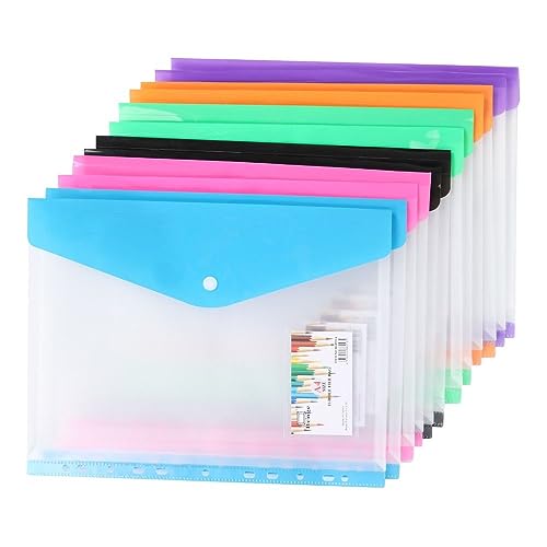 Pochettes transparentes A4 bouton-pression 11 trous pour rangement documents affaires et cartes