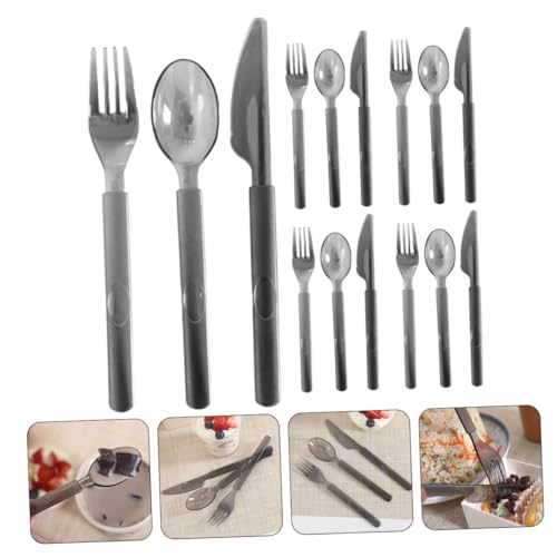 CATIEBYE 使い捨て長柄プラスチックカトラリー 点入り ブラックフォーク ナイフ スプーン 各 食卓用品 パーティーや外食用衛生的テーブルウ