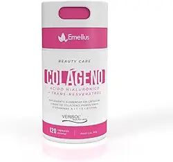 Colágeno Hidrolisado com Ácido Hialurônico, Resveratrol,Vit A + C + E, e Biotina 120 cápsula Emellus