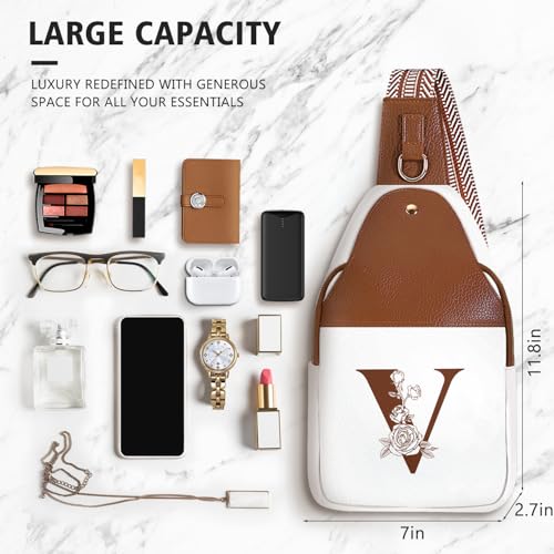 Image of Lizznoe Personalized Crossbody Bag for Women Leather Sling Bags with Initial Letter Chest Bag for Travel, Gift for Mom Wife