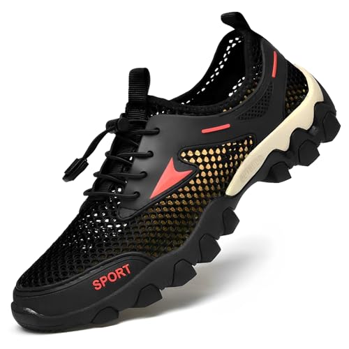 ENEN Zapatillas de Agua Hombre, Escarpines Hombre con Orificios de Drenaje, Serie Oscura Verano Outdoor Barefoot Mujer, Transpirable Secado Rápido Zapatillas para Fitness (Negro,44)