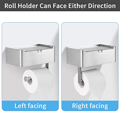 Toilet Paper Holder With Flushable Wipes Dispenser Storage And Phone Shelf,Wall Mounted Toilet Roll Wipes Holder For Bathroom, Sus304 Stainless Steel,Brushed Nickel #TOP2
