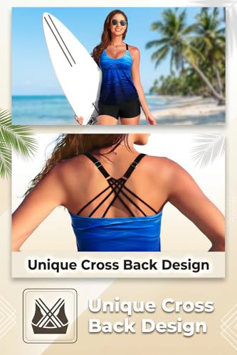 Image of Tempt Me Two Piece Tankini Swimsuits for Women Tummy Control Bathing Suit with Shorts Athletic Swimwear