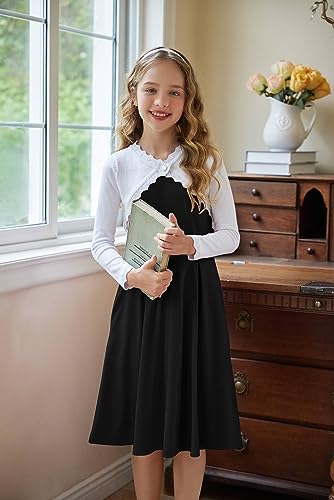 Arshiner Girls Open Front Bolero Shrug Kids Long Sleeve Cropped Elegant Cardigan Knit Sweater2