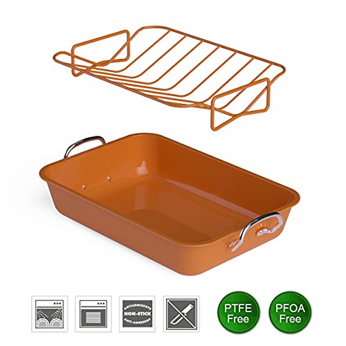 Roasting Pan With Rack, Roaster Pan With Rack, Roasting Pan, Pfoa Free (16.9"X11.6"X3") #TOP3