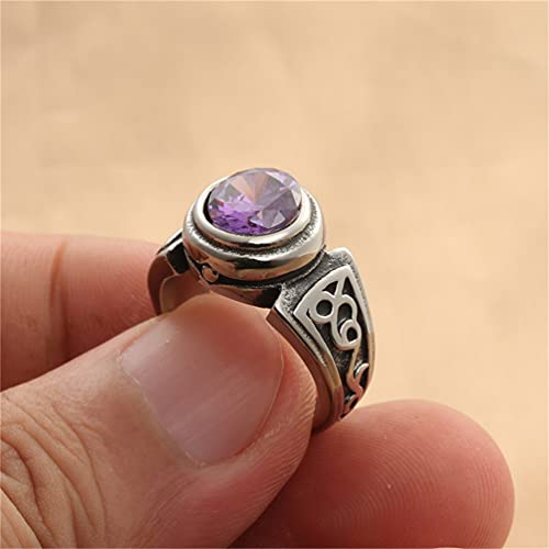 Image of PAMTIER Unisex Silver Vintage Round Gemstone Signet Biker Wedding Ring | Stainless Steel, Classic