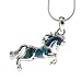 Silver Blue Green Abalone Paua Shell Horse Pendant I Love Pony Necklace Jewelry Gift for Teen Girl Women