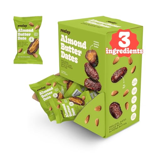 Realsy Stuffed Medjool Dates, Organic Dates with No Sugar Added, Gluten-Free, Vegan, All Natural Healthy Snack, Single Wrapped (40 ct) (Almond Butter)