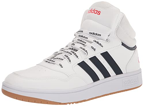 adidas Men's Hoops 3.0 Mid Basketball Shoe, White/Ink/Vivid Red, 8.5