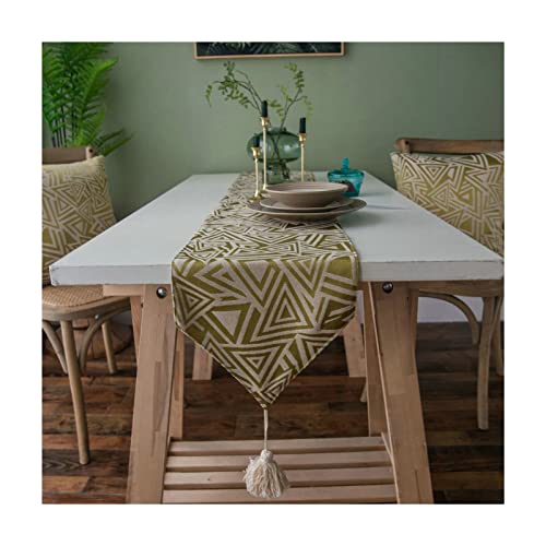 Chemin de table jacquard géométrique triangle lin coton jaune 30x180 cm