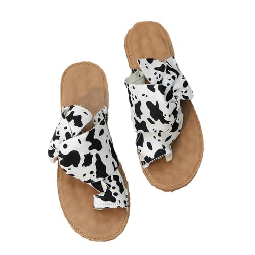 Yytcsjz Womens Bunions Orthopedic Sandal, Women's Black White Summer Flat Sandals, Slip On Slides, Double Bow Design, Orthopedic Bunion Corrector