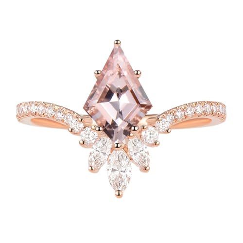 Aihpos 1ct 1.5ct 2ct Morganite Engagement Ring - Kite Cut Morganite Rings for Women White Yellow Rose 10K 14K 18K Gold Sterling Silver Gemstone Anniversary Proposal Ring for Her