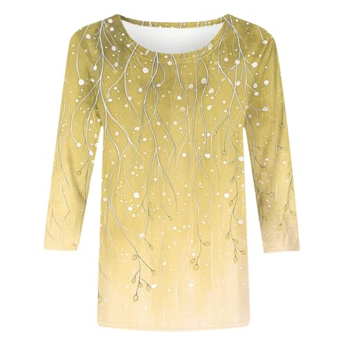 Image of 3 /4 Sleeve Tshirts Shirts for Women Vintage Flowers T Shirt Crew Neck Going Out Tops Elbow Length Sleeve Tops