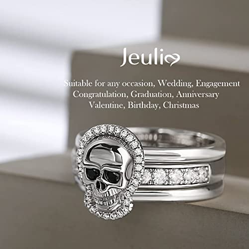 Jeulia Skull Engagement Ring Sets Sterling Silver Interchangeable Promise Eternity Band Rings Diamond with Cubic Zirconia Wedding Engagement Anniversary Promise Bridal Jewelry with Gift Box3