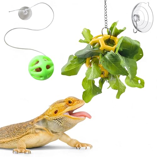 Bearded Dragon Enrichment Toys Feeder Ball, Interactive Feed Toys Bells Exercise Ball for Reptile Lizard Gecko Small Animals, Bearded Dragon Tank Accessories, Reptile Tank Accessories (Yellow)