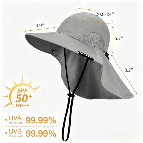 Image of Solaris Sun Hat with Neck Flap, UPF 50 Sun Protection Lightweight Sun Cap for Men Women, Wide Brim Hat for Fishing Hiking