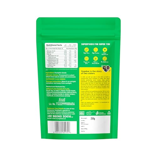 Image of Yogabar Pumpkin Seeds Unroasted Rich in Protein and Fiber Superfood - 250g, Sunflower Seeds for Eating Protein and Fibre 250gm (Pack of 2)