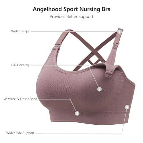 Image of Angelhood Nursing Bras for Breastfeeding, Seamless Nursing Sports Bra Medium Impact Support Maternity Bras for Pregnancy