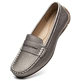 KORDAL Women's Comfortable & Lightweight Bronze Metallic Leather Penny Loafers Slip-Ons Cute Business Casual Dress Shoes Work Office Flats Everyday Walking Shoes Driving Mocs for Women 9 M US