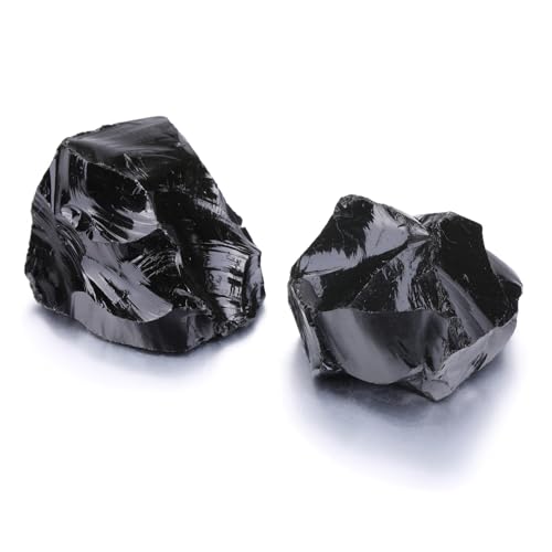 JOVIVI Obsidian,2pc 1.57"-2.17" Large Raw Black Obsidian Crystals Stones,Natural Healing Crystals Gemstones Rock Rough Stone for Crystal Lovers Reiki Spiritual Gifts
