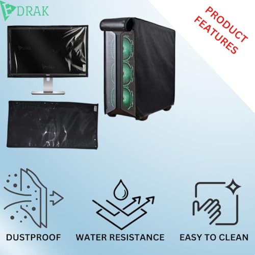 Image of EDRAK Computer Desktop 3 in 1 Dustproof Cover 3 Set Combo 19 INCH Monitor Cpu Keyboard Cover With Zipper(BLACK)