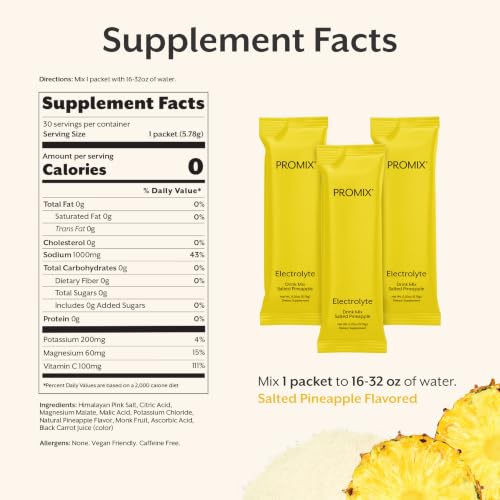 Image of ProMix Nutrition Electrolytes Powder Packets, Pineapple - 30 Servings | Electrolyte Hydration Powder for Fast Rehydration, Energy, Muscle Cramp Relief & Daily Hydration Wellness Support