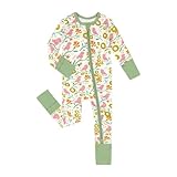 Teach Leanbh Unisex Baby Bamboo Viscose Pajamas with Mittens and Feet Cuffs 2 Way Zipper Long Sleeve Romper Sleep and Play (Bird, 3-6 Months)