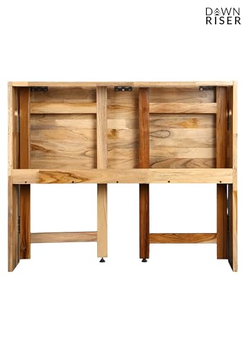 Image of Extended One-Side Folding Teakwood Table - Space-Saving Design, Sturdy Build, Adjustable Height, Multi-Purpose Dining, Work, Study, Easy Assemble, Indoor Outdoor Use - DIY Model - Natural - Dawnriser