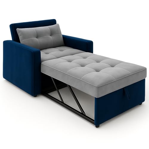 Image of SOCOZI Nestro 1 Seater Sofa Cum Bed for Bedroom | Soft Velvet Suede Fabric | Color Light Grey-Blue | Modern Design | Plush Comfort Cushions for Living Room