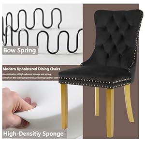 Velvet Dining Chairs Set of 4, Modern Tufted Dining Room Chair, Upholstered Dining Chairs with Lion Head Pulls Ring and Golden Solid Wood Legs, Luxury Kitchen Chairs for Dining Room, Black Velvet Dining Chairs Set of 4 Modern Tufted Dining Room Chair Upholstered Dining Chairs with Lion Head Pulls Ring and Golden Solid Wood Legs Luxury Kitchen Chairs for Dining Room Black