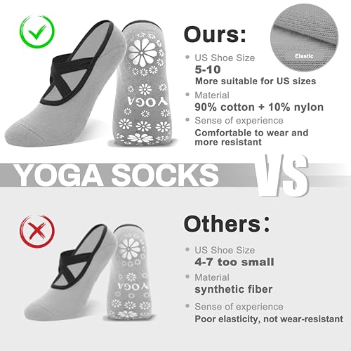 Image of 3 /6 Pairs Pilates Socks for Women,Grip Yoga Socks Non Slip for US Sizes 6.5-10