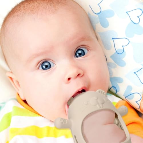 Image of PandaEar Silicone Baby Teething Toys| Baby Hand Teether Mitten for Sucking Needs| Chew Toys Hand Pacifier for Soothing Teething Pain Relief (Groundhog Yellow)