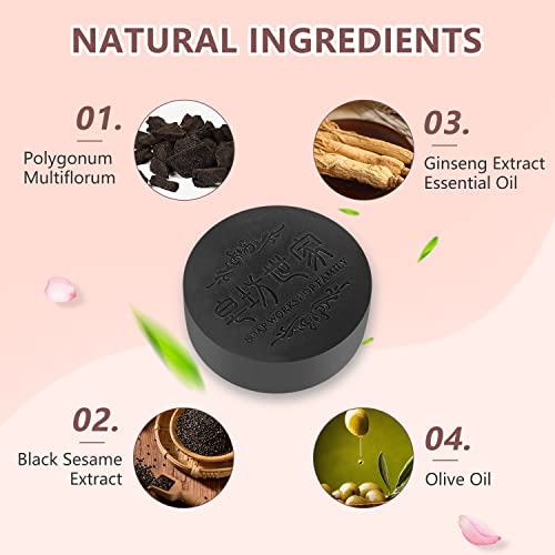 Black & Thick Hair Fallopia Multiflora Shampoo Bar,Polygonum Soap With Foaming Net,He Shou Wu Extract Shampoo,Deeply Cleanses The Hair And Scalp,Organic Moisturizes And Repairs Hair Damage (3Pcs) #TOP1