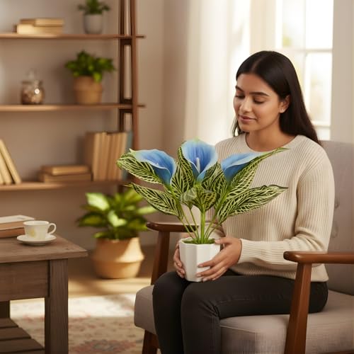 Image of fancymart Artificial Calla Lily Plant with Pot - 30 cm Height Decorative Flower Leaves (Pack of 1) | Realistic Faux Plant for Home & Office Decor | Table, Shelf & Desk Decoration