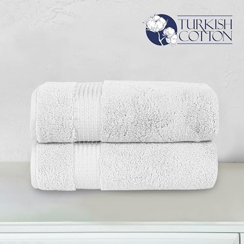 Elegant Comfort Premium Turkish Cotton 2 Pack Bath Towel Set - 27 x 54 inch, Luxurious Hotel Spa Quality 100% Turkish Cotton 2PC Bath Towel Set - Highly Absorbent - Soft Bathroom Towels, White