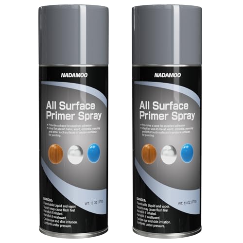 NADAMOO All Surface Primer Spray, One-Part Epoxy Primer Matte Gray, 2 Cans, Enhance Adhesion for Multi Surface - Porcelain, Glass, Metal, Plastic, Wood
