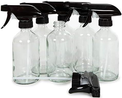 Vivaplex, 6, Large, 8 oz, Empty, Clear, Glass Spray Bottles with Black Trigger Sprayers