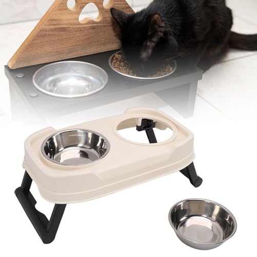 Gamelles Surélevées pour Chat et Chien, Support Vintage Pliable avec 2 Bols Inox - 6