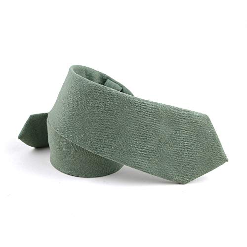 Image of Elfeves Men's Skinny Solid Color Tie Causal Cotton Linen Narrow Slim cut Necktie