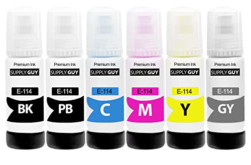 Supply Guy ink compatible with Epson 114 for EcoTank ET-8500, ET-8550 (6 Ink Bottles 6x70ml), Pigment & Photo Black, Cyan
